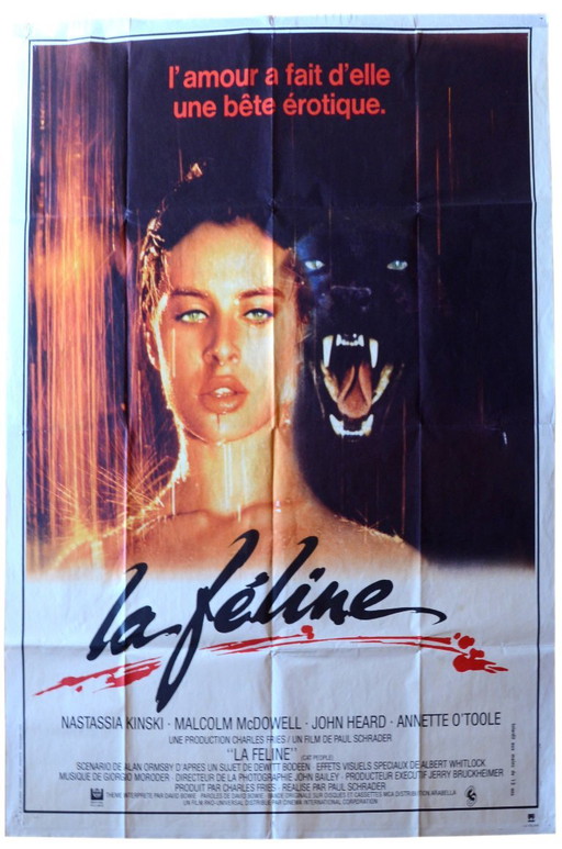 Cartel original francés de la película Cat People de Paul Schrader, protagonizada por Nastassia Kinski, 1982, 120 x 160 cm.
