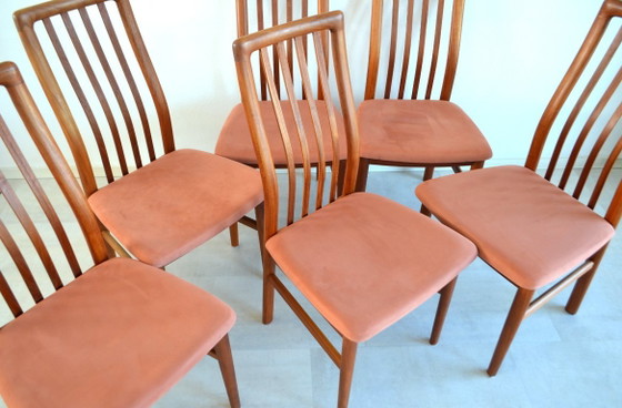 6 x chaises de salle à manger vintage danoises Kai Kristiansen – Schou Andersen, Velours, Bois (photo 6 of 13)
