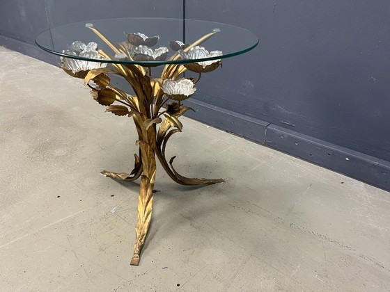 Image 1 of Tavolino floreale vintage hollywood regency in metallo dorato, anni '60