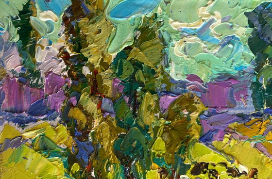 Image 1 of Original Oil Painting Summer Nature Landscape Walking through the valley