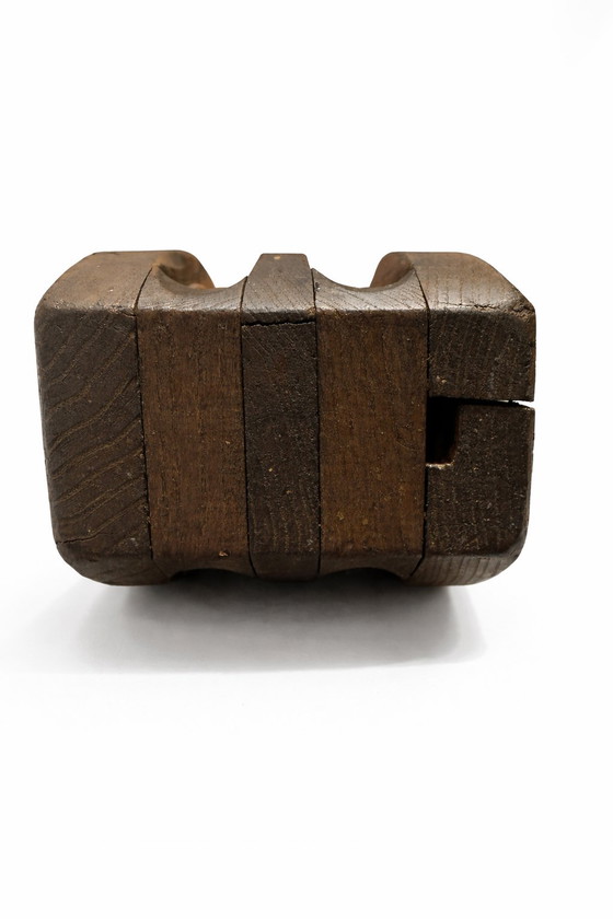 Image 1 of Poulie nautique double ancienne - Bois massif - Port de Rotterdam