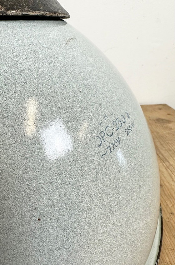 Image 1 of Industrial Grey Enamel Factory Lamp with Cast Iron Top, 1960s