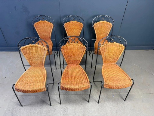 Wicker chairs by Frederick Weinberg, 1960s, set of 6 – eetkamerstoelen, Rattan, Mid Century Modern (photo 2 of 9)