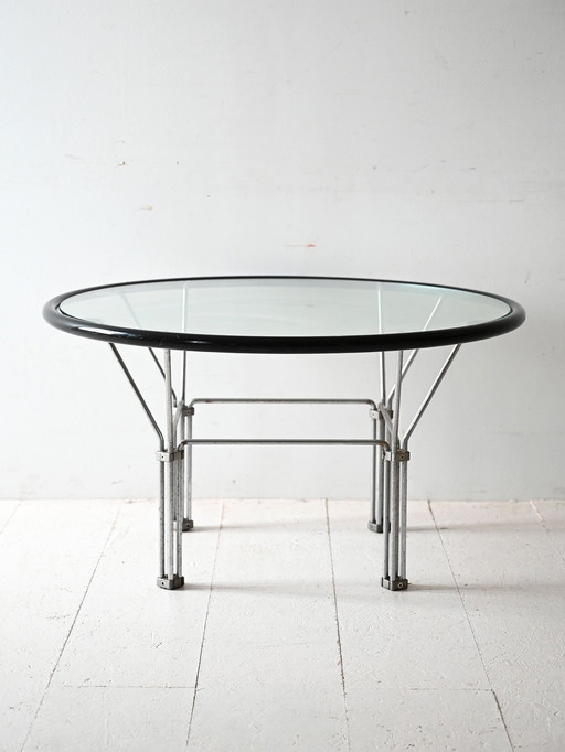 Tavolino da caffè vintage in vetro e acciaio