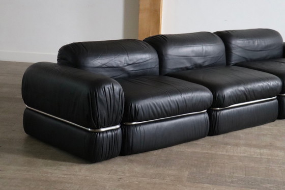 Image 1 of Divano componibile in pelle nera di Rodolfo Bonetto per Tecnosalotto, anni '60