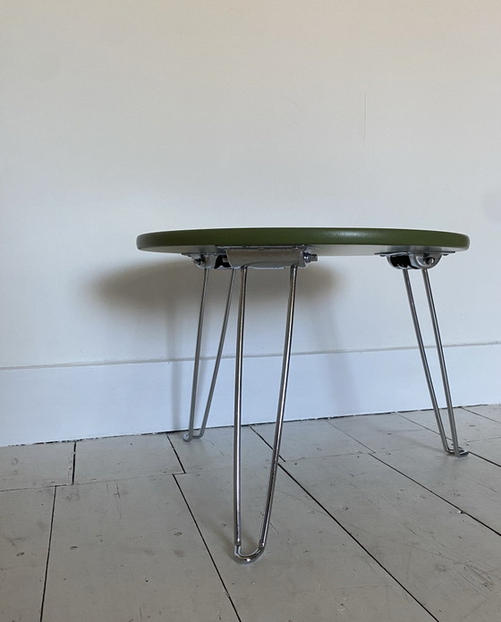 Vintage Puhlmann side table with chrome leg, Wood, Green (photo 5 of 6)