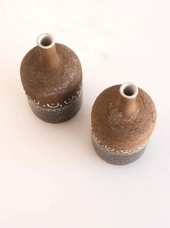 Image 1 of Scandinavian mid-century modern brutalist pottery vases by Hellström for Nittsjö, Sweden, set of 2