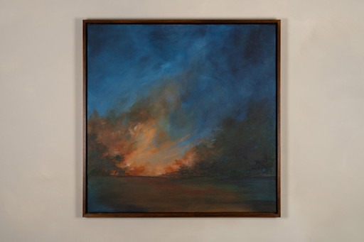 Large Original Blue and Orange Abstract Landscape Painting, Textured Acrylic Canvas - Whispering Embers