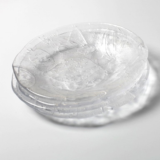 Image 1 of Set of 4 Kosta Boda Tropic Glass Dessert Plates, Scandinavian Fruit Design / 1989