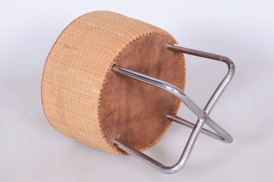 Gerestaureerde Bauhaus-kruk, verchroomd staal, verende bekleding, Tsjechisch, jaren 1930 – Krukjes, Textile (photo 5 of 7)
