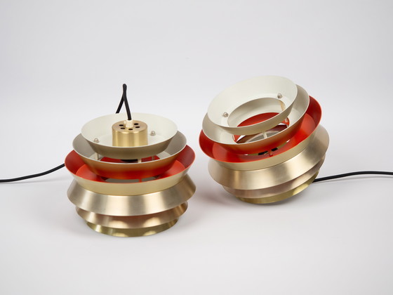 Image 1 of Pair of 2 Swedish Vintage Pendant Lamps Trava by Carl Thore, Granhaga, 1960s