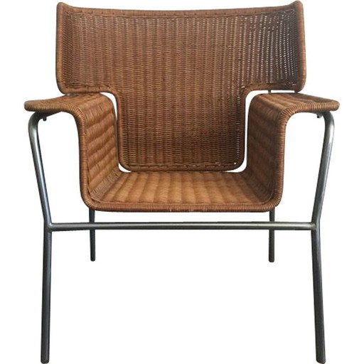 Poltrona vintage olandese in rattan, 1960