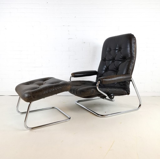 Sillón reclinable vintage con reposapiés