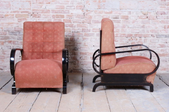 Two Restored Art Deco Reclining Armchairs, By Halabala, UP Závody, Czech. 1920s – Metal, Textile (photo 8 of 15)