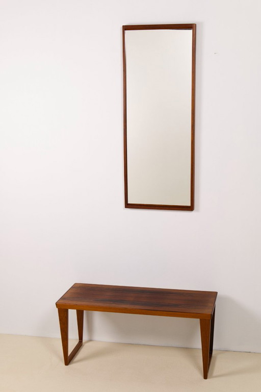 Kai Kristiansen Rosewood hallway bench and mirror set, Aksel Kjersgaard, 1960s
