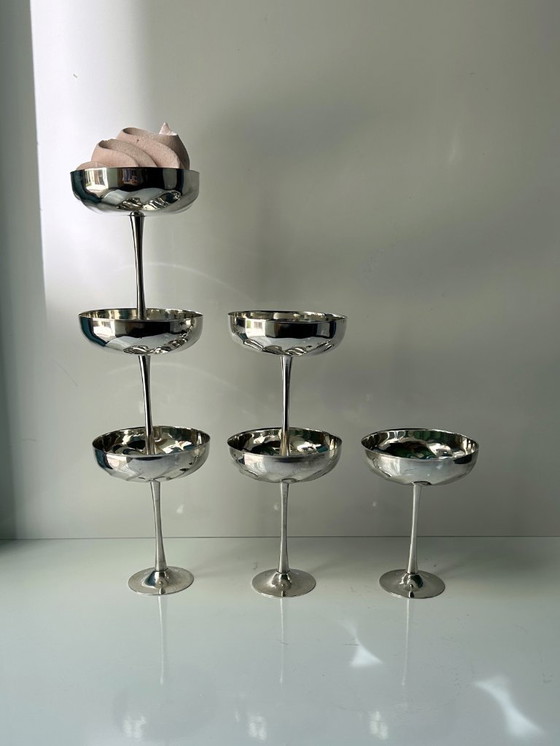 Image 1 of 6x coupes à champagne italiennes plaquées argent tourbillon plaqué or bols à dessert des années 80 bol à glace coupe décorative 