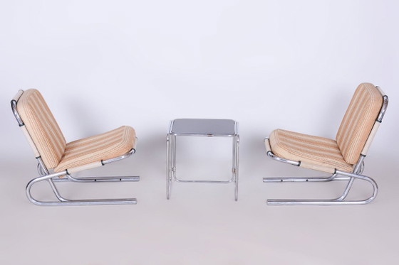 Set di due poltrone originali Bauhaus, in acciaio cromato, Germania, anni '40. – Metal, Textile (photo 8 of 10)