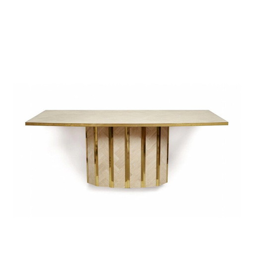 Grande tavolo da pranzo italiano d'epoca in travertino, 1970