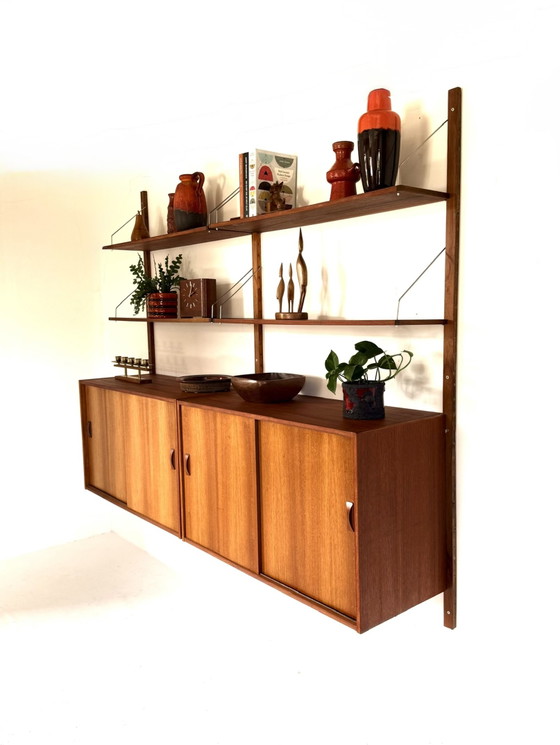 Image 1 of Vintage teakhouten modulair wandsysteem, denemarken ‘60
