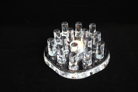 Image 1 of Chauffe-plats en verre vintage des années 1970, grand, lourd, avec tiges, style milieu du siècle, Georgsmarienhütte