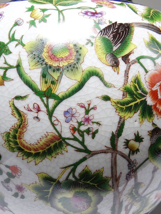 Image 1 of Vase boule faïence craquelé chinoiserie vintage années 60-80