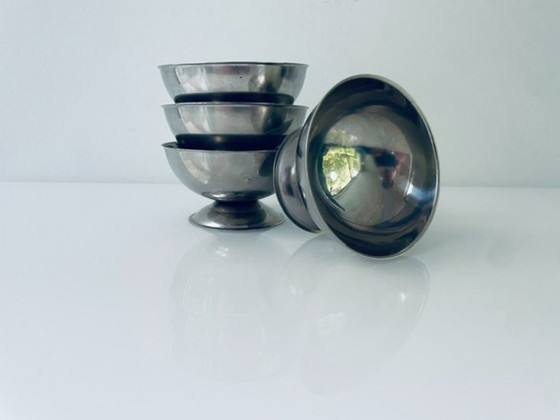Image 1 of Set di 4 coppe vintage in acciaio inox su piedistallo
