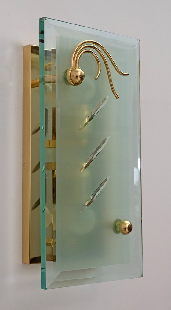 Image 1 of Paar moderne italienische Kristall- und Messingleuchten aus der Mid Century-Periode, 1970er Jahre