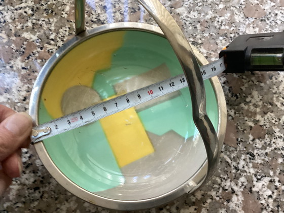 Image 1 of Ciotola Art Deco in ceramica con manico mobile in metallo vintage