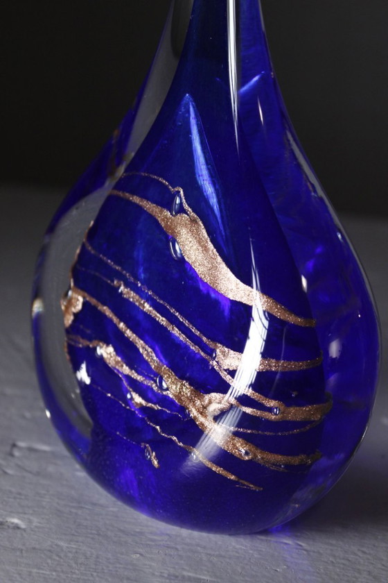 Image 1 of Michèle Luzoro in Biot - Blown glass sculpture with gold inclusions on cobalt, dated 2000