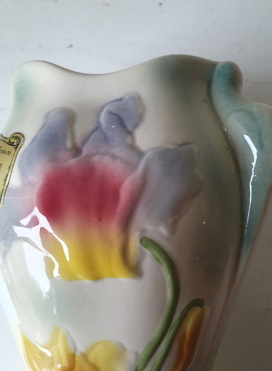 French Barbotine Vase St. Clément - Art Nouveau Style 26 cm, Saint-Clément, Ceramic, Multi Color (photo 7 of 13)