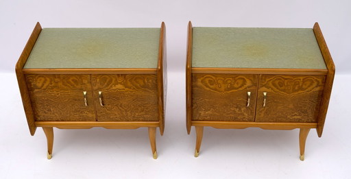 Coppia di comodini italiani Art Déco in radica di frassino bianco, anni '20