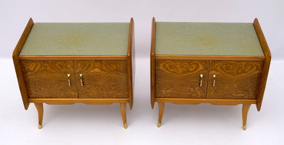 Image 1 of Pareja de Mesillas de Noche Art Decó Italianas Fresno Blanco Briar, Años 20