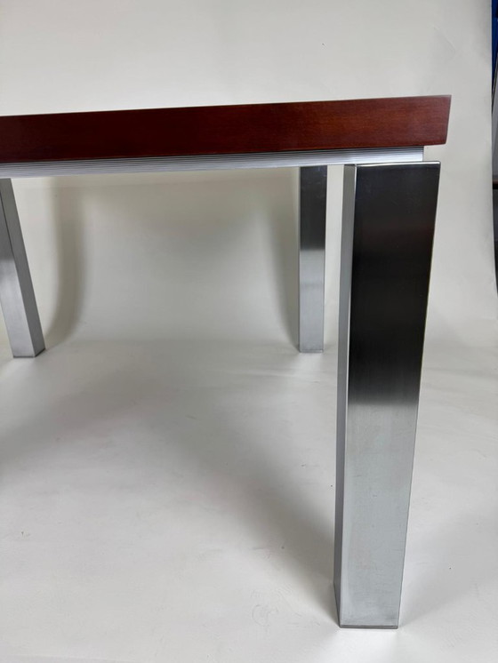 Image 1 of Dining table, chrome and mahogany, mid-century design, 1970s style