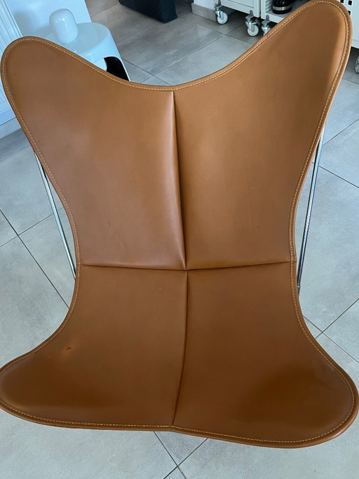 AA Butterfly Fauteuil van het merk AA[nd] - Natuurlijk bruin leer & Verchroomd frame. – Chrome, Leather (photo 2 of 7)