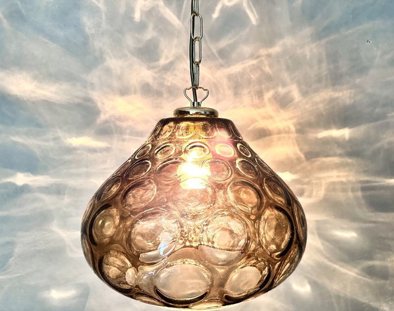 Image 1 of Vintage smoked glass pendant lamp