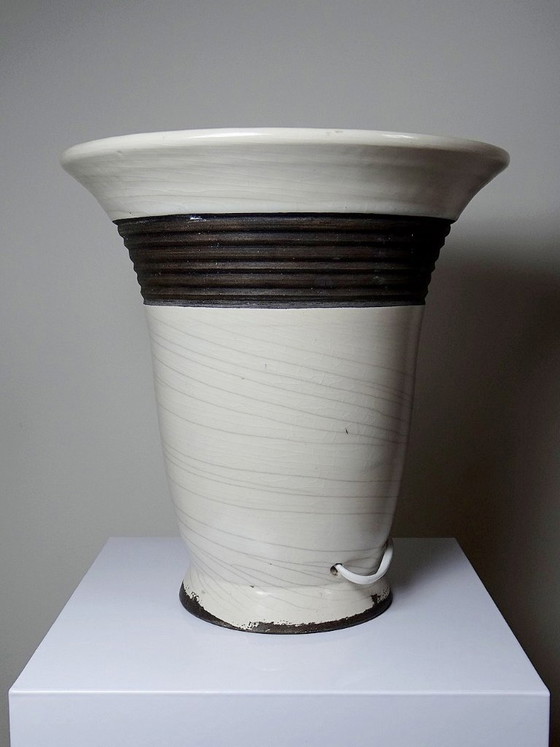 Image 1 of Grande lampada Raku moderna in beige e marrone Keramos Sèvres - René Hénon [...]