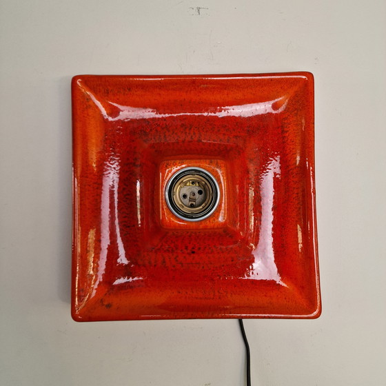 Image 1 of Vintage Square Red Wall Lamp - Wall Light Made of Ceramic with Red Glaze, Germany, 1970s, Hustadt Leuchten