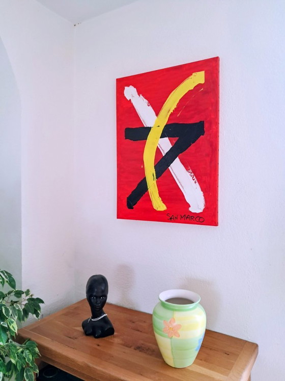 Image 1 of Enzo SAN MARCO - Essential Colors on a Red Background - Artist's Painting
