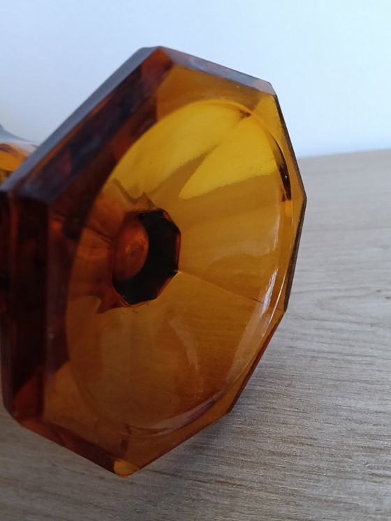 Image 1 of Amber color pressed glass art deco model vase