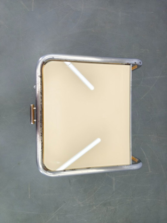 Image 1 of Bauhaus Chrome Tubular Nightstand with Glass Top, 1930s
