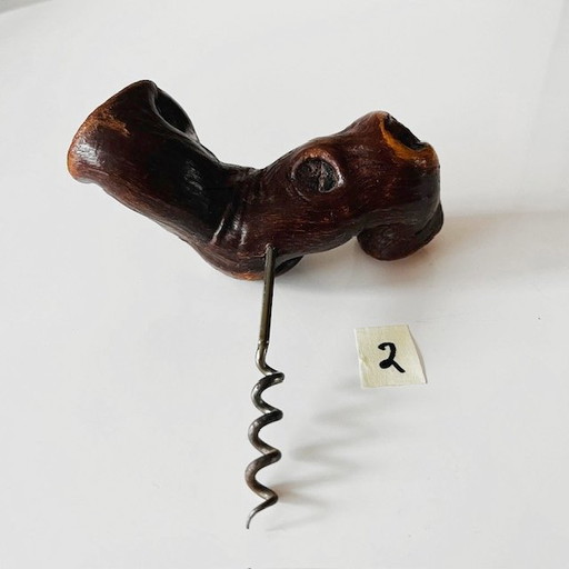 Tire-bouchon français vintage du milieu du siècle, 2 racines en bois de vigne, années 1950