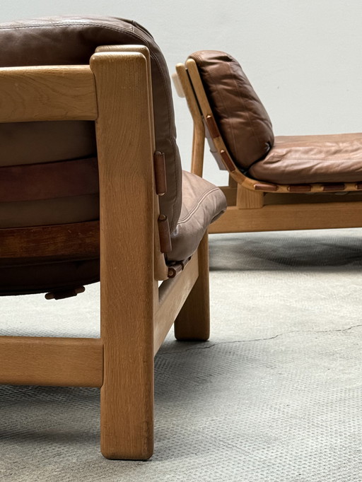 LOUNGE CHAIR LEATHER ESCHE WOOD SCANDINAVIA 1970s