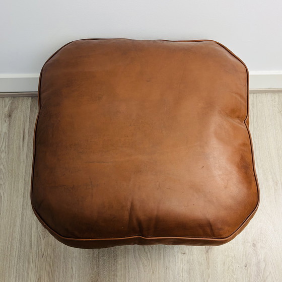 Image 1 of Vintage Queen Anne leather footstool with cabriole legs