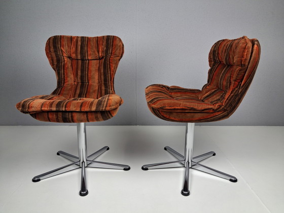 Set van 2 Vintage Draaifauteuils, Jaren 70 – Draaistoelen, Chrome, Textile (photo 4 of 10)