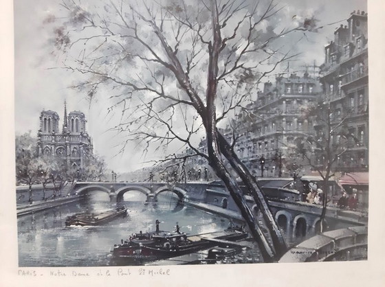 Image 1 of Vintage framed art print Notre-Dame de Paris
