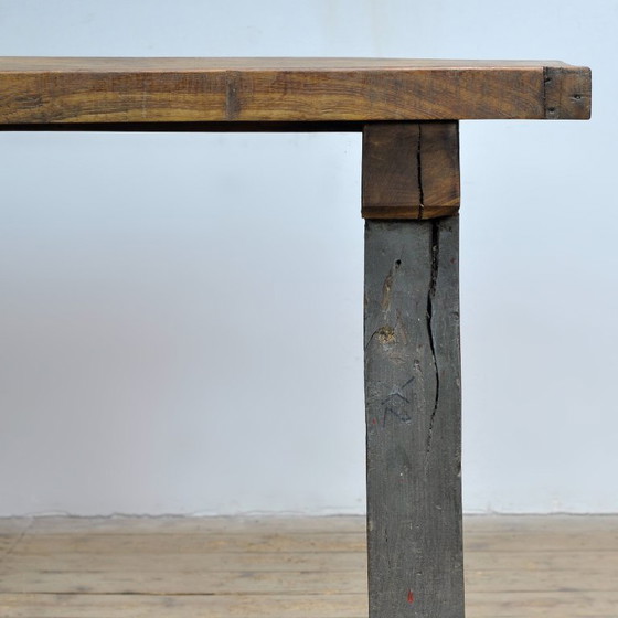 Image 1 of Industriële eikenhouten werktafel, circa 1950