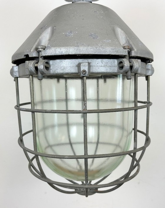 Image 1 of Large Industrial Cast Aluminium Cage Pendant Light, 1970