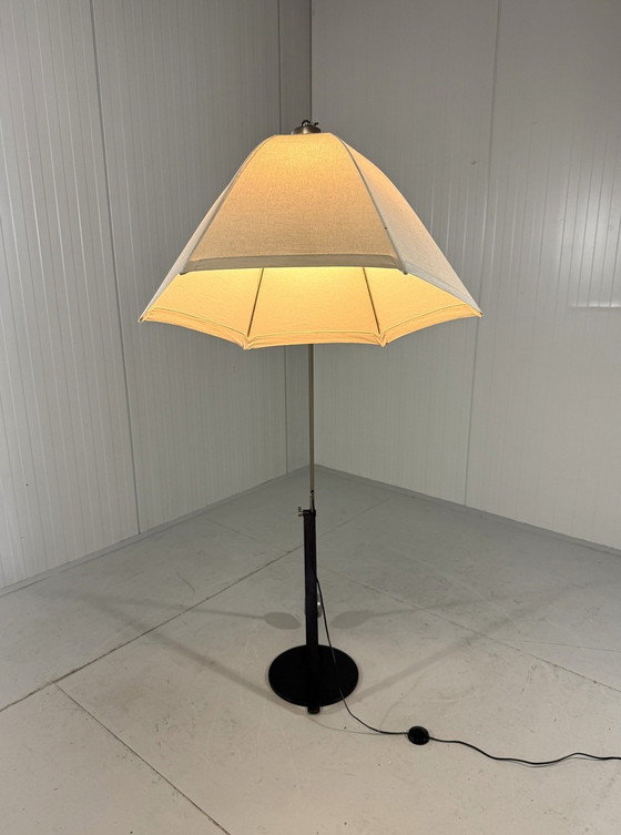 Image 1 of Fishing Rod Floor Lamp with Umbrella Lampshade 1970-80's