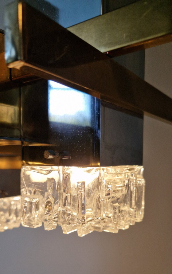 Image 1 of Vintage Italian design chandelier, Cubic, Gaetano Sciolari, chrome, brass, glass, 1970s