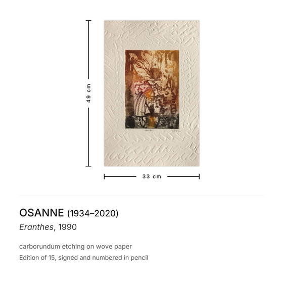 Image 1 of OSANNE Eranthes Signierte Carborundum-Radierung 1990